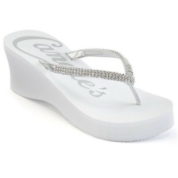 womens white wedge flip flops